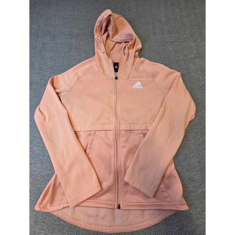Adidas Hoodie Jacket Women's Small Peach Mesh Panel Long Sleeve Full Zipper
